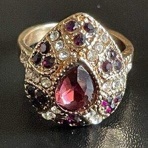 Water drop purple crystal CZ gold plated ring size 7.5